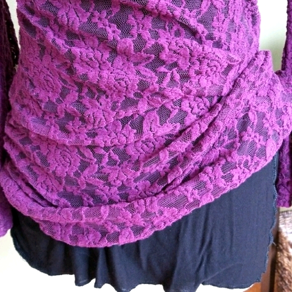 Elan Boho Bell Sleeve Scoop Back Lace Tunic Top Large - Picture 10 of 11